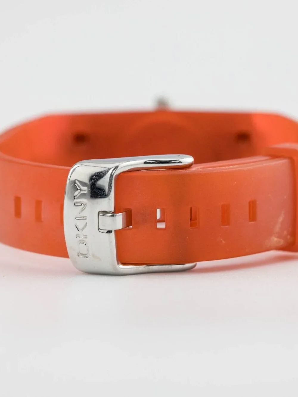 DKNY Orange Silicone Bangle Cuff Red Quartz Analog Women's Watch New Battery